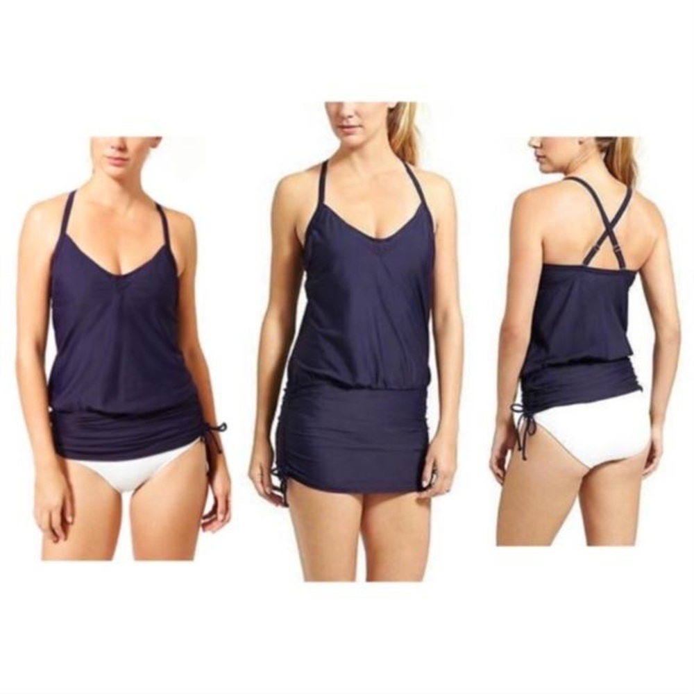 Athleta Side Crunch Tblk Tankini Swim Top